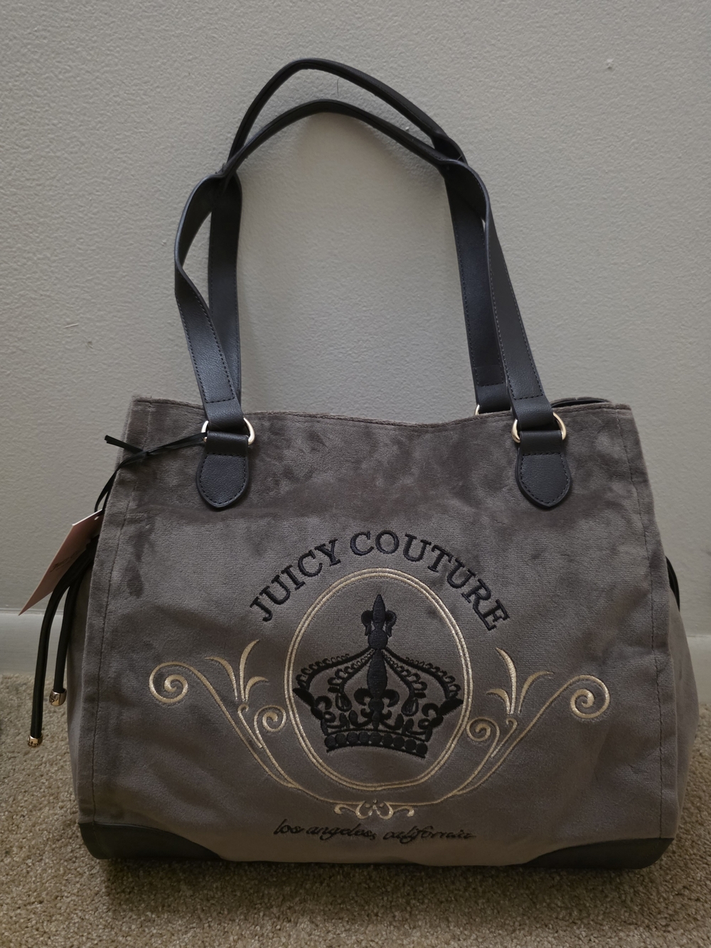 Juicy Couture Gray Suede Tote with Crown Embroidery